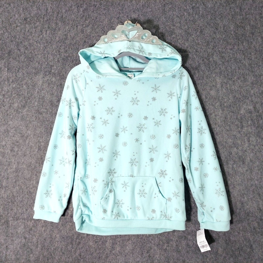 Carter Girl Hoodie 14 Blue Fleece Princess Crown Glitter Snowflakes Long‎ Sleeve